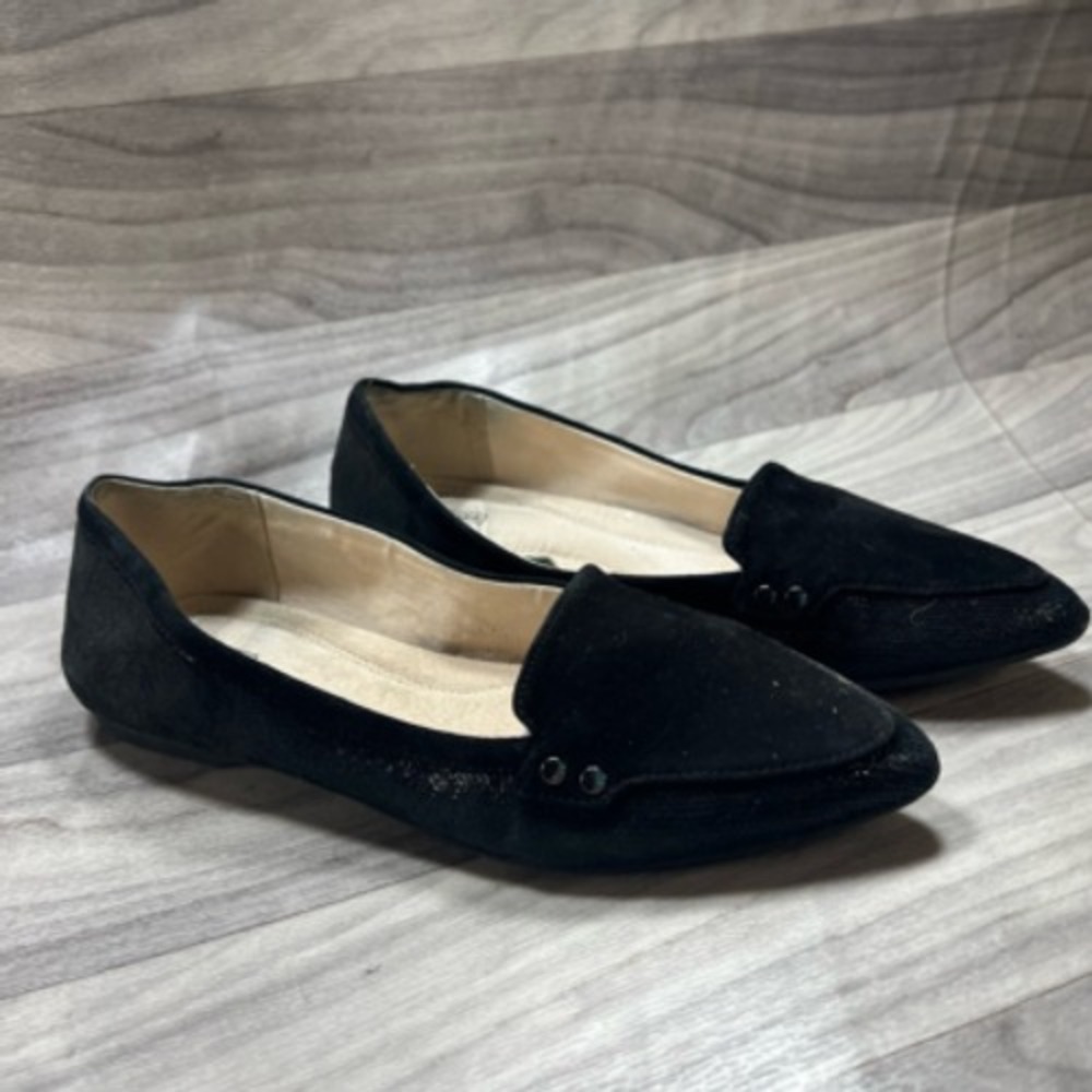 Alex Marie Womens Ryann Loafer Flats Black Suede Pointed Toe Shimmer Studded 8